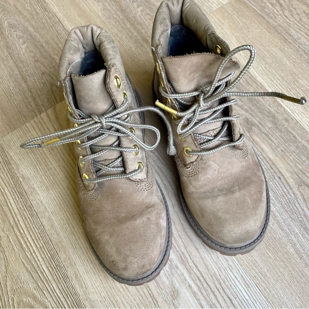 Timberland Dark Beige Nubuck Leather Boots | Waterproof | Unisex Junior Kids - Picture 7 of 14